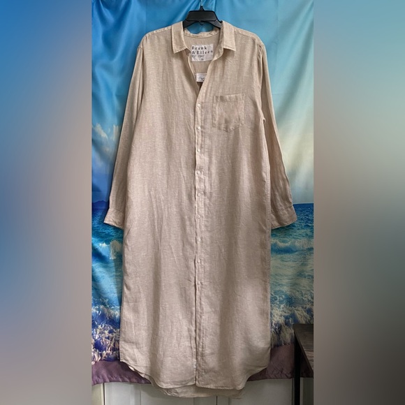 Frank & Eileen Rory Long Sleeve Linen Shirtdress dress Size: XL Sand - Picture 4 of 16